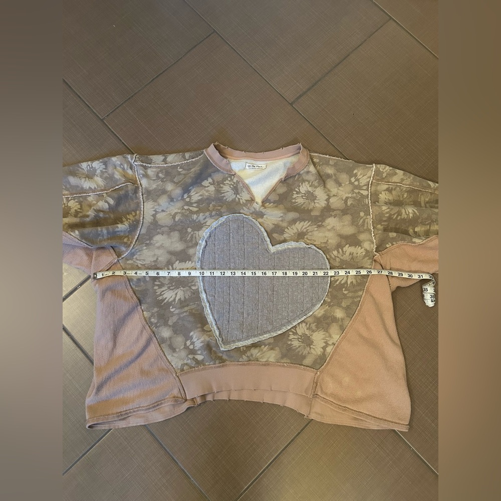 We The Free Tan Floral Heart Patch Sweatshirt - Picture 4 of 5